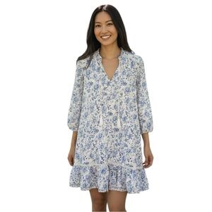 Cottagecore Prairie Dress Women’s XL - Floral Embroidered Blue White